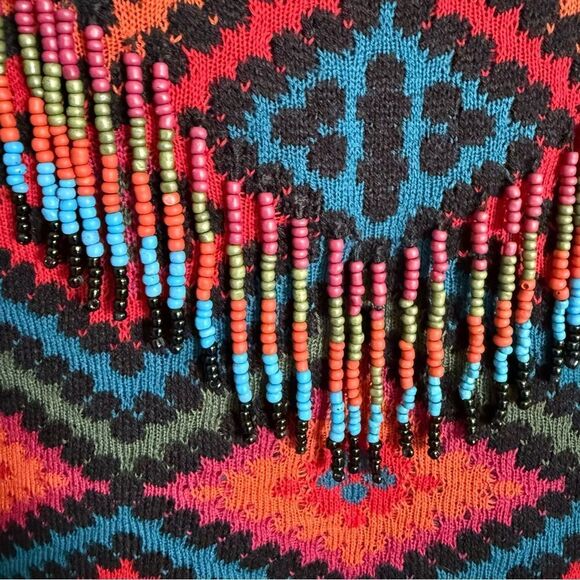 Farm Rio Rauti Multicolored Turtleneck Sweater with Beaded Fringe Size M - Picture 3 of 11